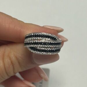 Suzy Levian Sterling Silver Black White CZ Ring NWT
